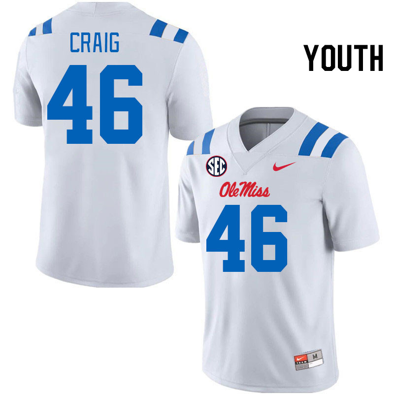 Youth #46 Harrison Craig Ole Miss Rebels 2024 New Uniforms College Football Jerseys Stitched-White